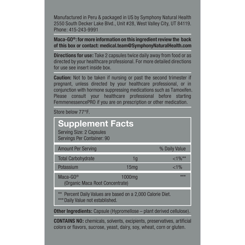 FemmenessencePRO  Supplement Facts Serving size: 2 Capsule, Serving Per container: 90