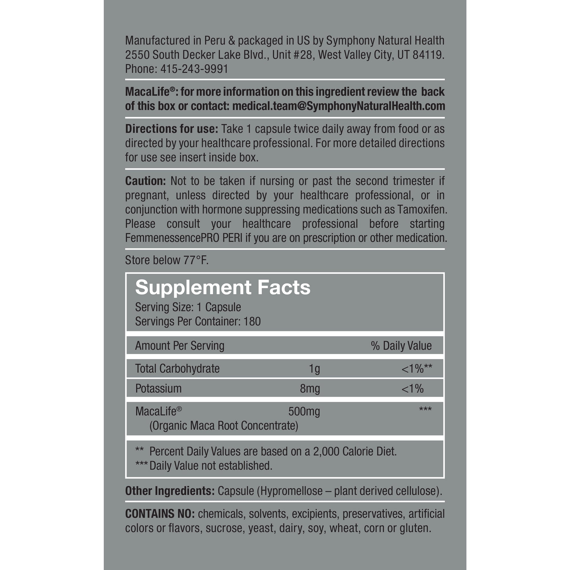 FemmenessencePRO PERI Supplement Facts Serving size: 1 Capsule, Serving Per container: 180
